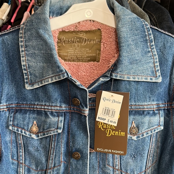 Rustic Denim Jacket, size small, lined pink warm, - Picture 2 of 12